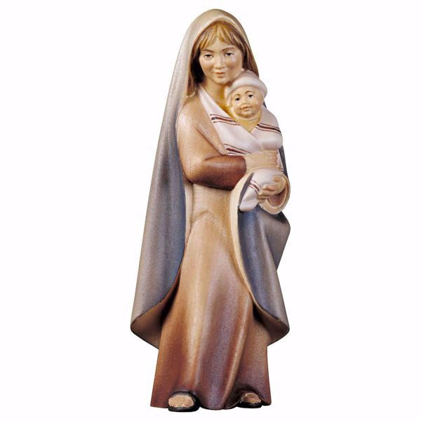 Imagen de Campesina con bebé cm 16 (6,3 inch) Belén Cometa pintado a mano Estatua artesanal de madera Val Gardena estilo Árabe tradicional