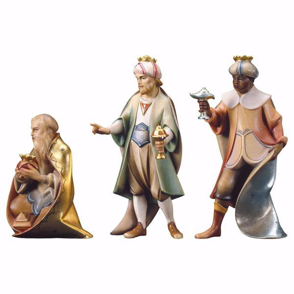 Picture of Three Wise Kings Group 3 Pieces cm 16 (6,3 inch) hand painted Saviour Nativity Scene Val Gardena wooden Statues traditional style