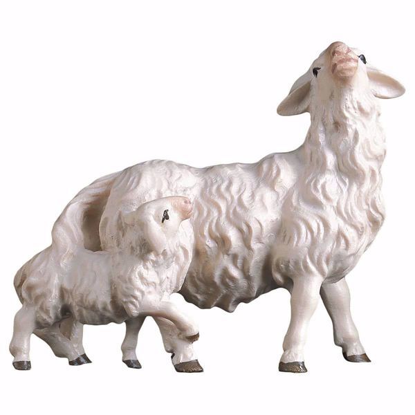 Picture of Sheep with lamb at it´s back cm 50 (19,7 inch) hand painted Ulrich Nativity Scene Val Gardena wooden Statue baroque style