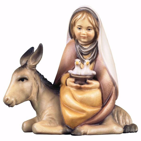 Immagine di Bambina con colombe su asino Presepe Cometa 25 cm arabo legno