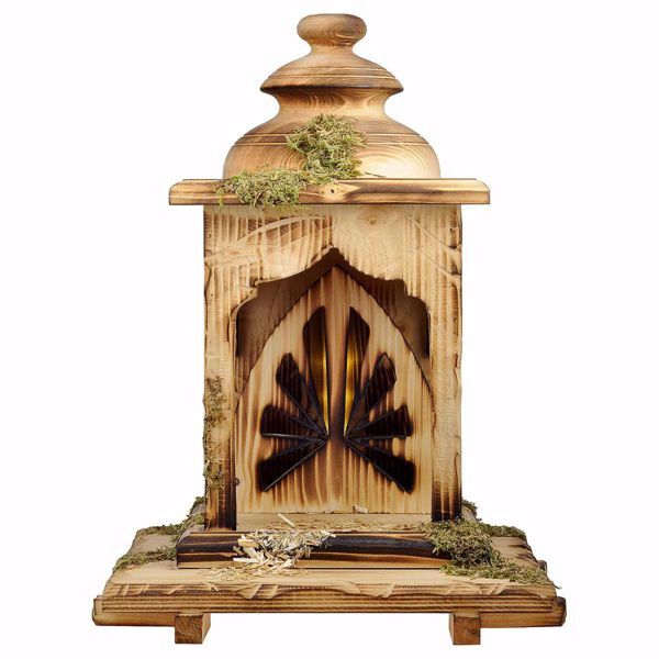 Immagine di Capanna Lanterna con luce Presepe Ulrich 12 cm legno fatta a mano