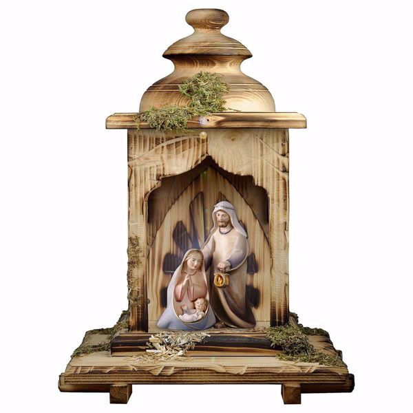 Immagine di Natività Presepe Cometa 3 pezzi con Capanna Lanterna e luce 12 cm legno