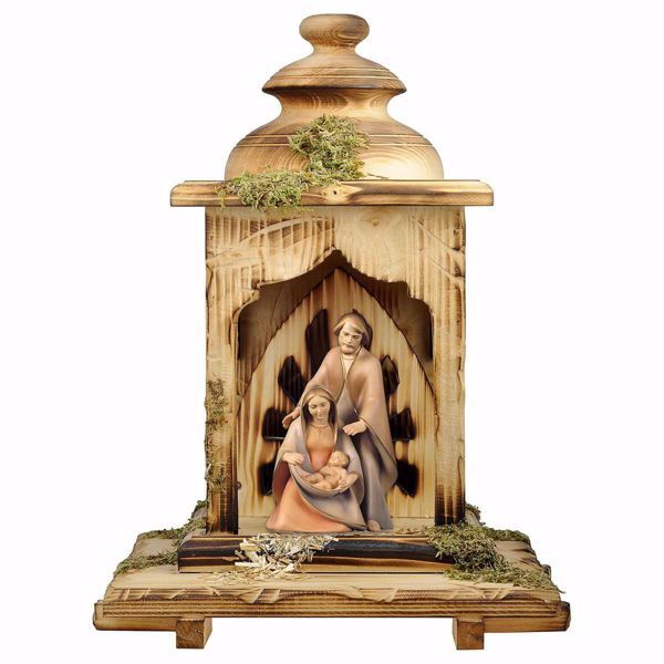 Picture of Hope Nativity Scene Set 2 Pieces with Lantern Stable cm 12 (4,7 inch) wooden block Crib modern style Holy Family painted with oil colours Val Gardena