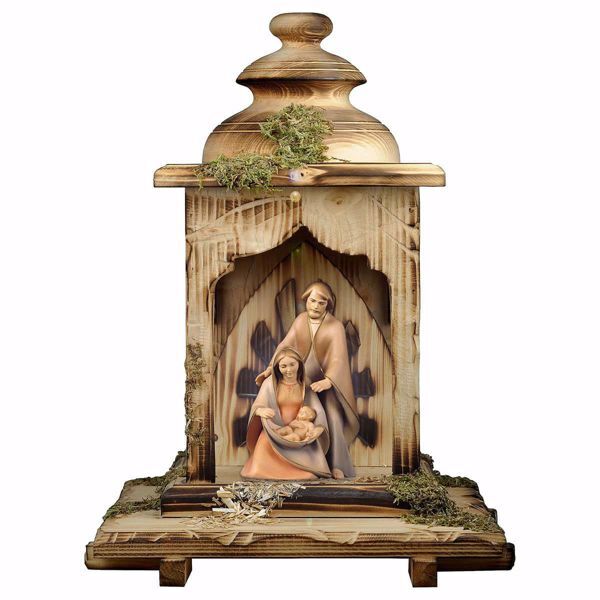 Picture of Hope Nativity Scene Set 2 Pieces with Lantern Stable and light cm 12 (4,7 inch) wooden block Crib modern style Holy Family oil colours Val Gardena