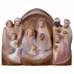 Immagine di Natività Occidente cm 22x26 (8,7x10,2 inch) Presepe in blocco Sacra Famiglia in stile moderno dipinto ad olio in legno Val Gardena