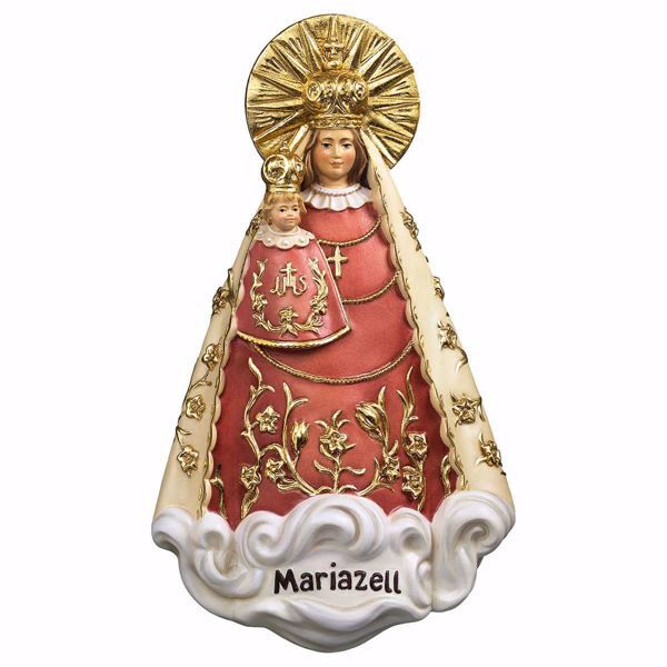 Picture of Our Lady Madonna of Mariazell cm 17,5 (6,9 inch) Wall wooden Statue oil colours Val Gardena