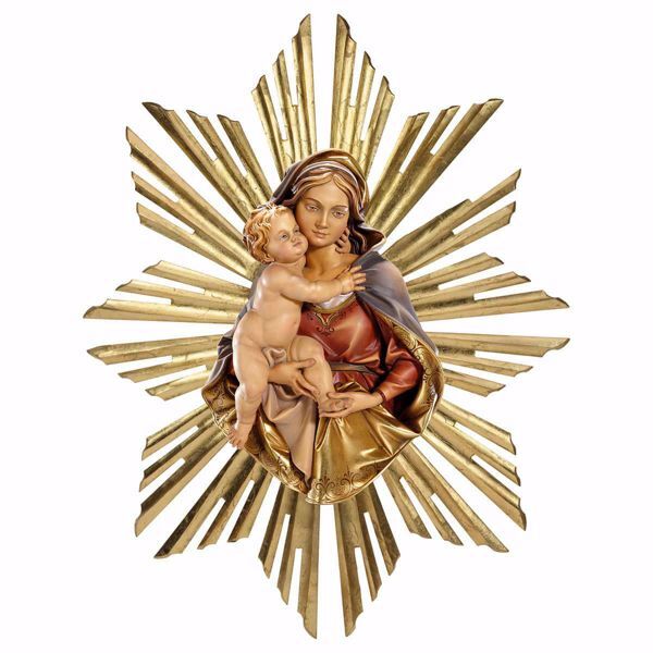 Picture of Bust of Our Lady Madonna with Rays Aureole cm 21 (8,3 inch) Wall wooden Statue oil colours Val Gardena