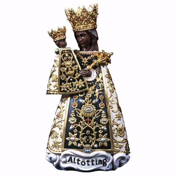 Imagen de Virgen Negra Nuestra Señora de Altötting cm 23 (9,1 inch) Estatua pintada al óleo madera Val Gardena