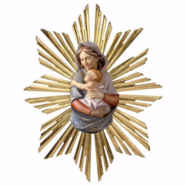 Imagen de Busto de la Virgen María con Aureola de Rayos cm 23 (9,1 inch) Estatua de pared pintada al óleo madera Val Gardena