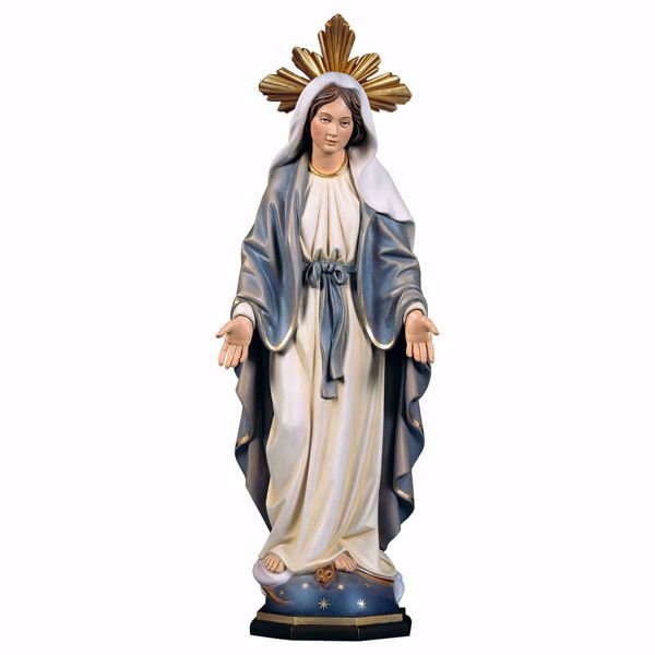 Imagen de Virgen María Madonna Milagrosa con Aureola de Rayos cm 100 (39,4 inch) Estatua pintada al óleo madera Val Gardena