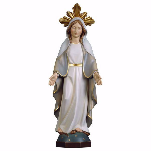 Imagen de Virgen María Madonna Milagrosa con Aureola de Rayos cm 30 (11,8 inch) Estatua pintada al óleo madera Val Gardena