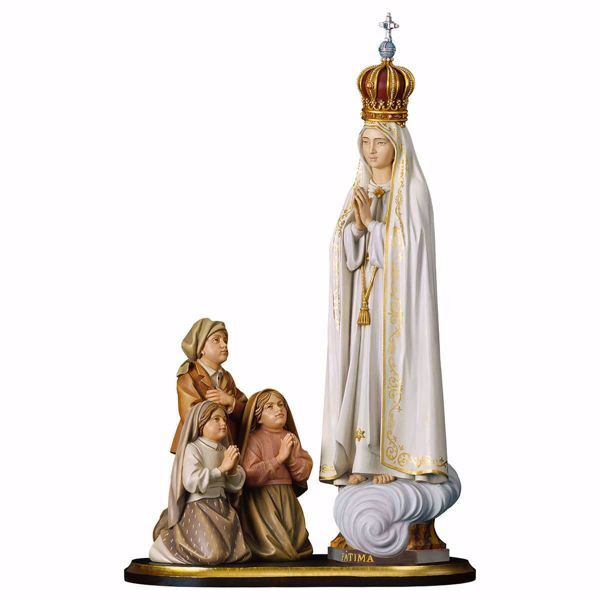 Picture of Apparition Group Our Lady Madonna of Fatima Capelinha with Crown cm 14,5 (5,7 inch) wooden Statue oil colours Val Gardena