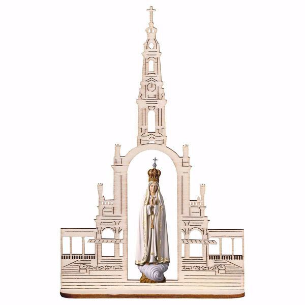 Immagine di Madonna di Fatima con corona con Basilica cm 20x13 (7,9x5,1 inch) Statua dipinta ad olio in legno Val Gardena