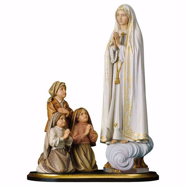 Immagine di Gruppo Apparizione Madonna di Fatima Capelinha cm 24 (9,4 inch) Statua dipinta ad olio in legno Val Gardena