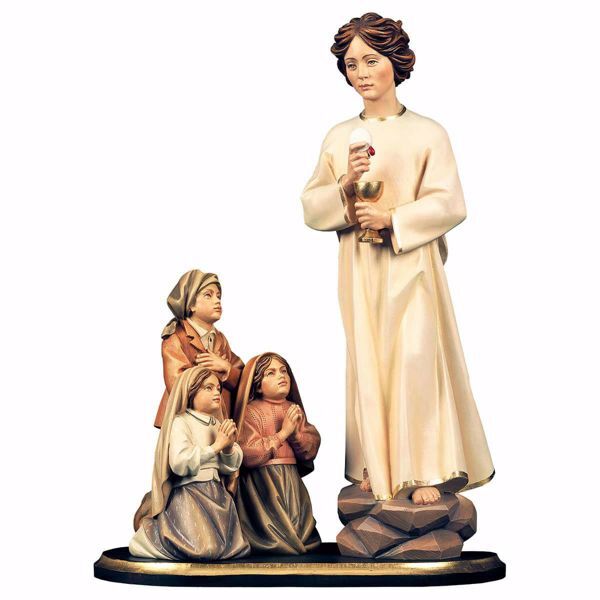 Imagen de Estatuas 3 Pastorcitos de Fátima y Ángel de la Paz 31 cm madera
