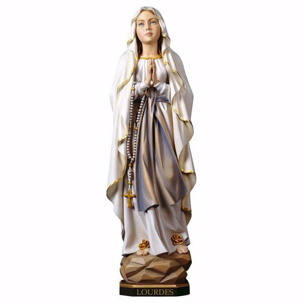 Imagen de Madonna Nuestra Señora de Lourdes cm 12 (4,7 inch) Estatua pintada al óleo madera Val Gardena