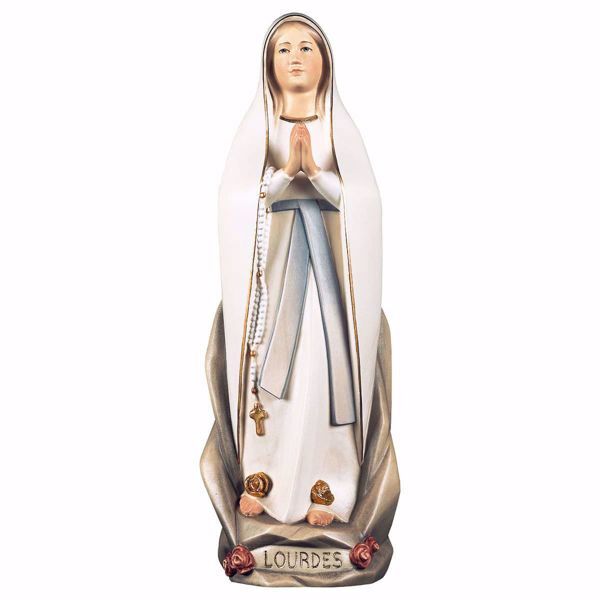 Imagen de Madonna Nuestra Señora de Lourdes estilizada cm 23 (9,1 inch) Estatua pintada al óleo madera Val Gardena
