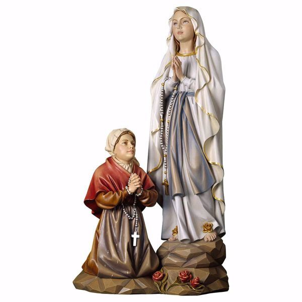 Imagen de Grupo Aparición Madonna Nuestra Señora de Lourdes cm 24 (9,4 inch) Estatua pintada al óleo madera Val Gardena