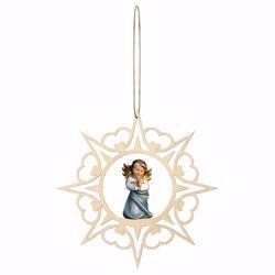 Picture of Guardian Angel Praying with Hearts Frame Diam. cm 15 (5,9 inch) Christmas Tree wooden Decoration painted with oil colours Val Gardena