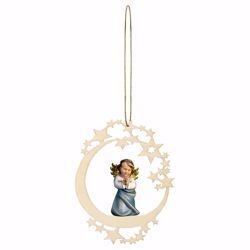 Picture of Guardian Angel Praying with Moon Frame Diam. cm 12 (4,7 inch) Christmas Tree wooden Decoration painted with oil colours Val Gardena