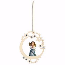 Picture of Guardian Angel Praying with Moon Frame and coloured Stones Diam. cm 12 (4,7 inch) Christmas Tree wooden Decoration painted with oil colours Val Gardena