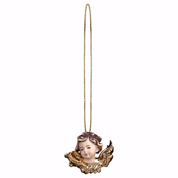 Picture of Angel head without jib right with golden thread cm 3 (1,2 inch) Christmas Tree wooden Decoration painted with oil colours Val Gardena