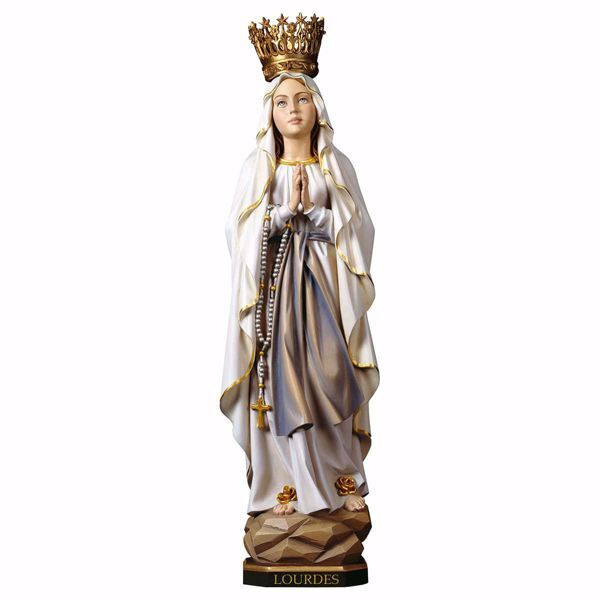 Imagen de Madonna Nuestra Señora de Lourdes con Corona cm 55 (21,7 inch) Estatua pintada al óleo madera Val Gardena