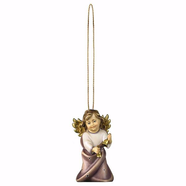 Picture of Guardian Angel with Bells and golden thread cm 6 (2,4 inch) Christmas Tree wooden Decoration painted with oil colours Val Gardena