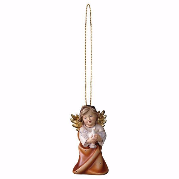 Picture of Guardian Angel with dove and golden thread cm 6 (2,4 inch) Christmas Tree wooden Decoration painted with oil colours Val Gardena