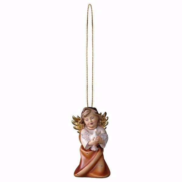 Picture of Angel with Dove golden thread 6 cm (2,4 inch) wood Christmas tree decoration