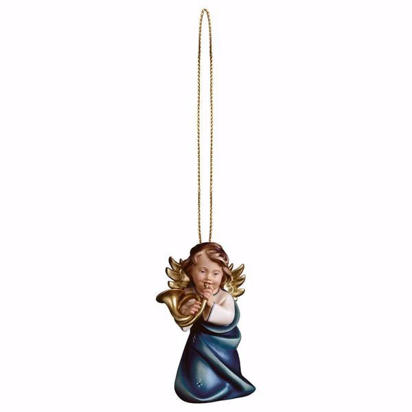 Picture of Guardian Angel with horn and golden thread cm 6 (2,4 inch) Christmas Tree wooden Decoration painted with oil colours Val Gardena