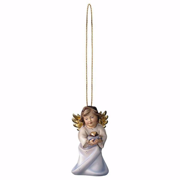 Immagine di Angelo con cuore filo oro 6 cm decorazione legno albero di Natale