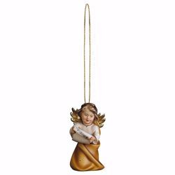 Picture of Guardian Angel with notes and golden thread cm 6 (2,4 inch) Christmas Tree wooden Decoration painted with oil colours Val Gardena