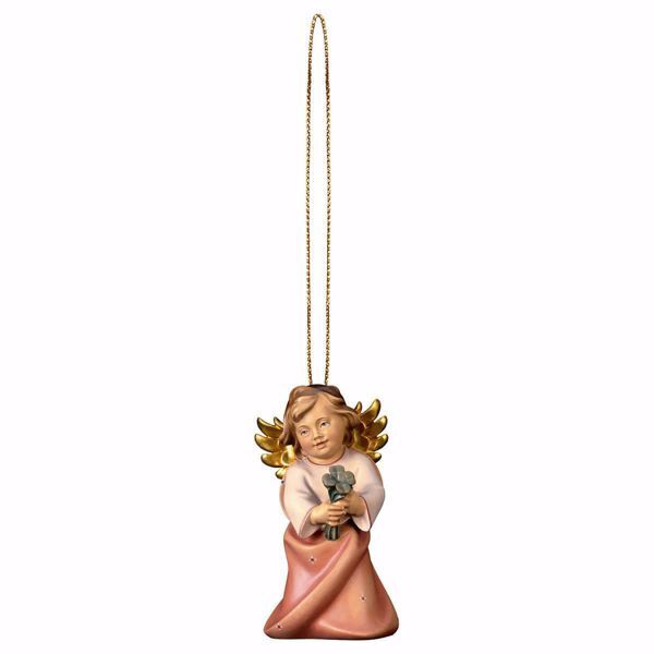Immagine di Angelo con quadrifoglio filo oro 6 cm decorazione legno albero di Natale