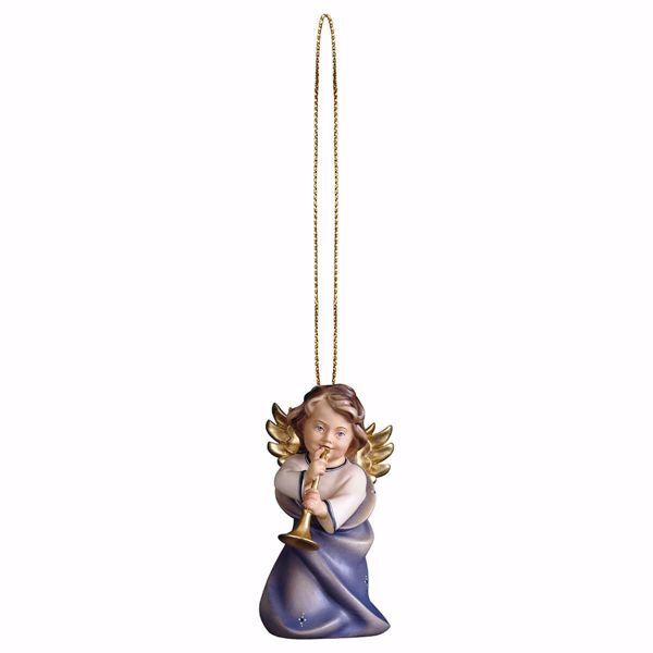 Picture of Guardian Angel with trombone and golden thread cm 6 (2,4 inch) Christmas Tree wooden Decoration painted with oil colours Val Gardena