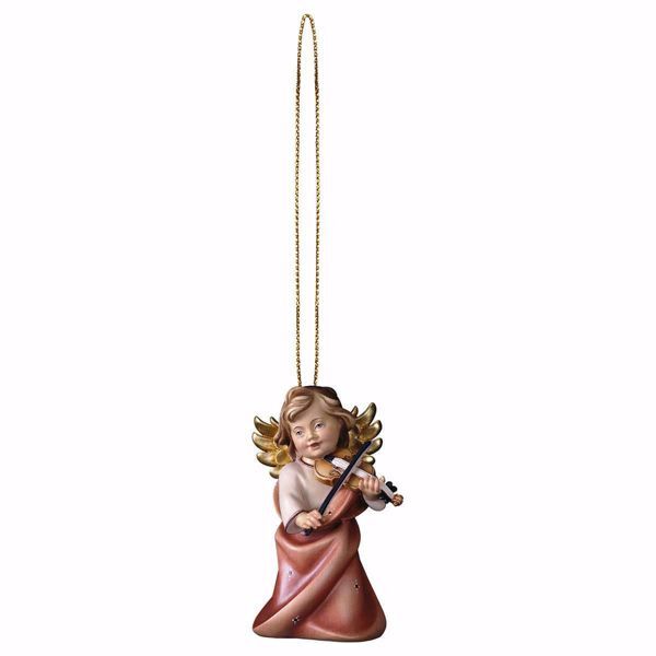 Picture of Guardian Angel with violin and golden thread cm 6 (2,4 inch) Christmas Tree wooden Decoration painted with oil colours Val Gardena