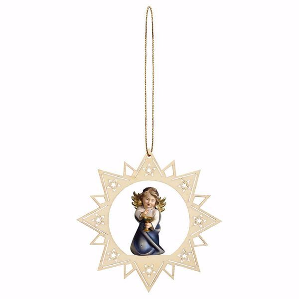 Immagine di Angelo con calice cornice Stella 12 cm addobbo legno albero di Natale