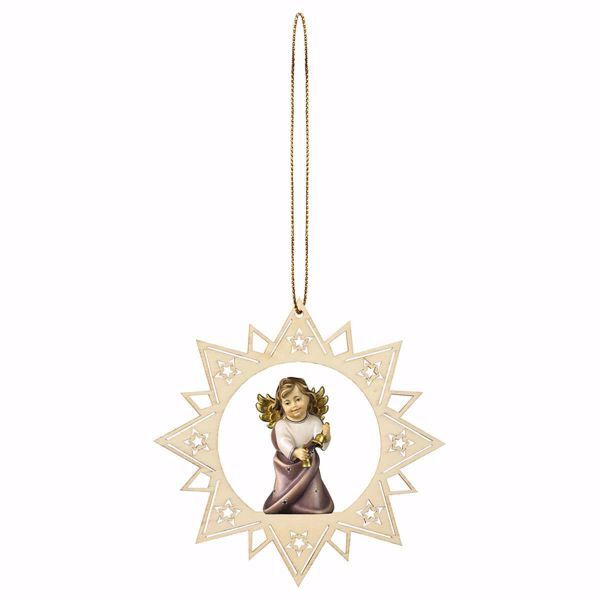 Immagine di Angelo con campanelli cornice Stella 12 cm addobbo legno albero di Natale