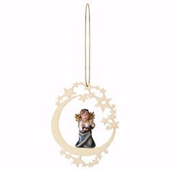 Picture of Guardian Angel with candle and Moon Frame Diam. cm 12 (4,7 inch) Christmas Tree wooden Decoration painted with oil colours Val Gardena