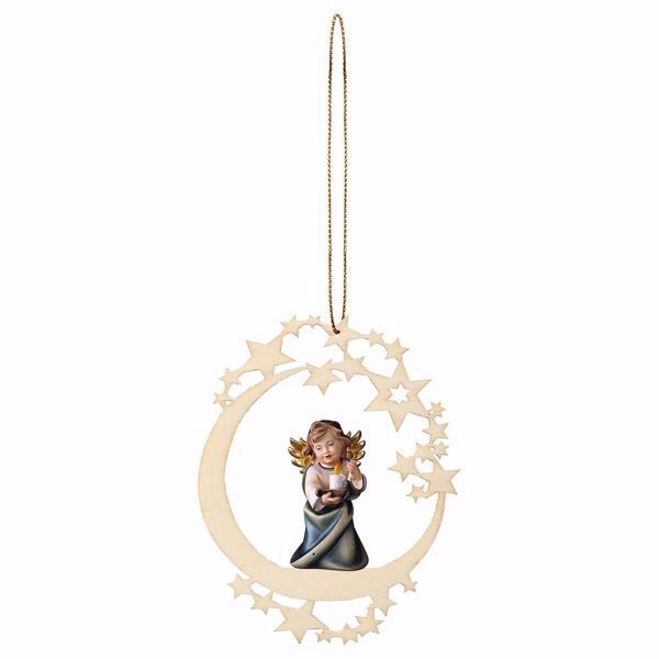 Immagine di Angelo con candela cornice Luna 12 cm addobbo legno albero di Natale