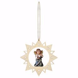 Picture of Guardian Angel with candle and Star Frame Diam. cm 12 (4,7 inch) Christmas Tree wooden Decoration painted with oil colours Val Gardena