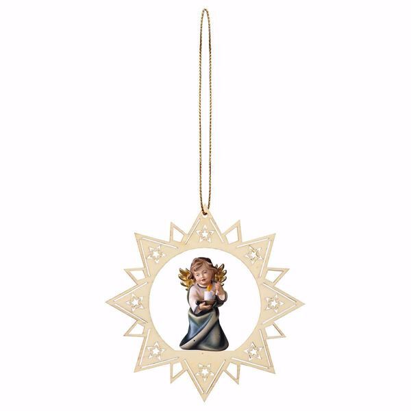 Immagine di Angelo con candela cornice Stella 12 cm addobbo legno albero di Natale