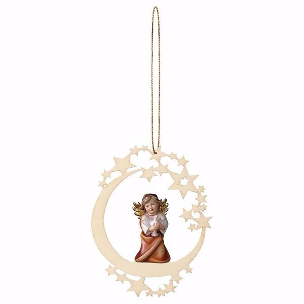 Immagine di Angelo con colomba cornice Luna 12 cm addobbo legno albero di Natale