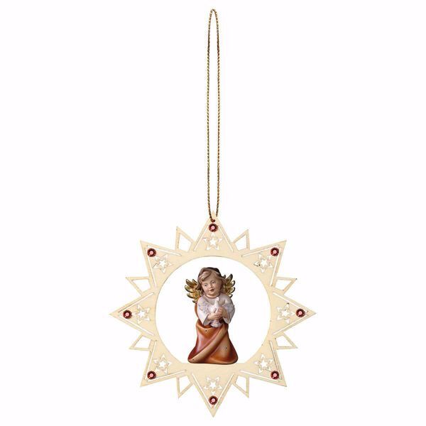 Picture of Guardian Angel with dove and Star Frame Diam. cm 12 (4,7 inch) Christmas Tree wooden Decoration painted with oil colours Val Gardena