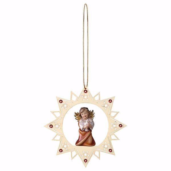 Imagen de Ángel con paloma y Marco de Estrella 12 cm adorno madera árbol de Navidad