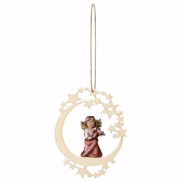 Immagine di Angelo con corno cornice Luna 12 cm addobbo legno albero di Natale