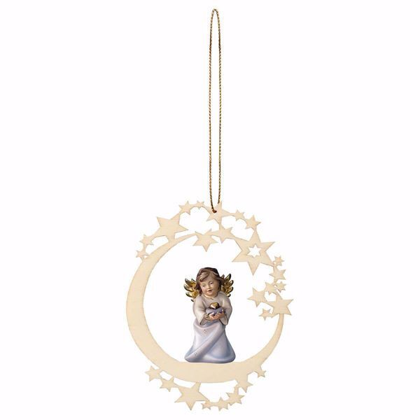 Picture of Guardian Angel with heart and Moon Frame Diam. cm 12 (4,7 inch) Christmas Tree wooden Decoration painted with oil colours Val Gardena