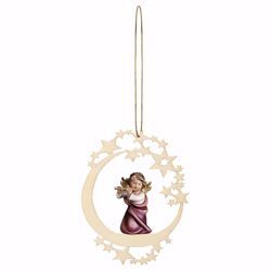 Picture of Guardian Angel with flute and Moon Frame Diam. cm 12 (4,7 inch) Christmas Tree wooden Decoration painted with oil colours Val Gardena