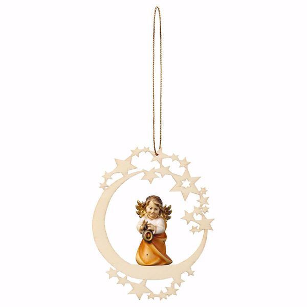Picture of Guardian Angel with lantern and Moon Frame Diam. cm 12 (4,7 inch) Christmas Tree wooden Decoration painted with oil colours Val Gardena