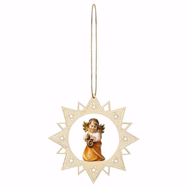 Picture of Guardian Angel with lantern and Star Frame Diam. cm 12 (4,7 inch) Christmas Tree wooden Decoration painted with oil colours Val Gardena